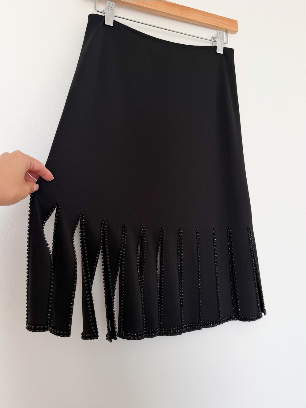 Insane Vintage Joseph Ribbkoff Fringe Beaded Embroidered Black Midi Skirt